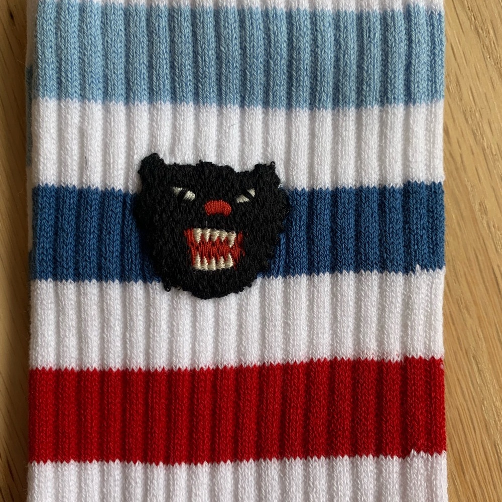 New Gucci puma patch striped blue red socks sz Medium - Picture 5 of 12